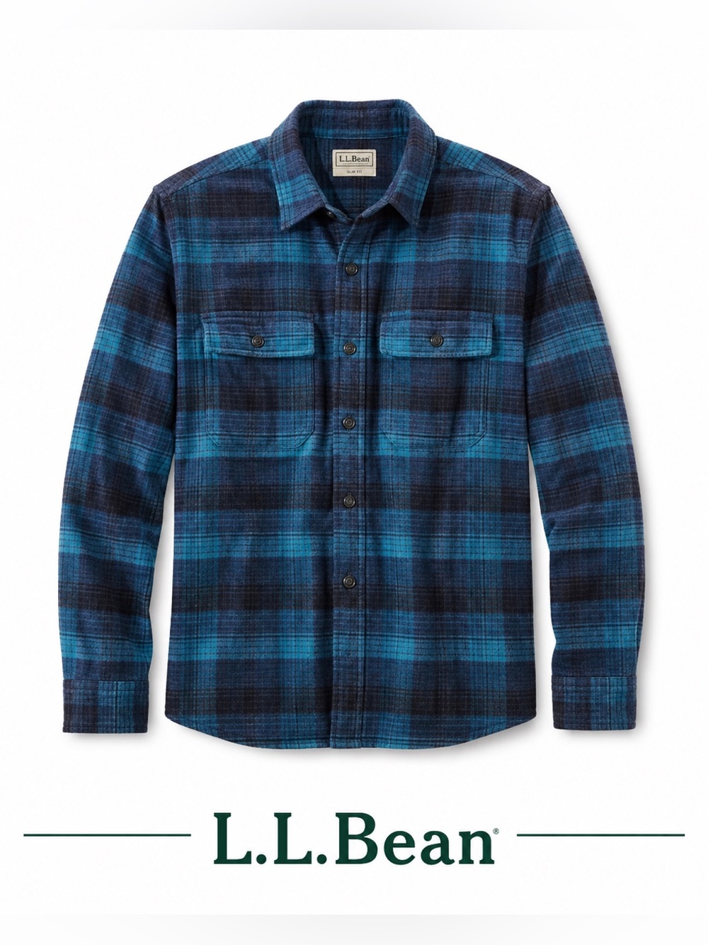 L.L.Bean Signature Chamois Cloth Plaid Flannel Shirt Blue Men’s XLR Slim Fit